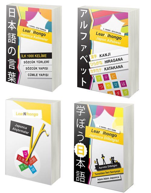 LearNihongo Japonca Dilbilgisi, Kelimeler, Alıştırmalar, Alfabe 4 Kitap Set