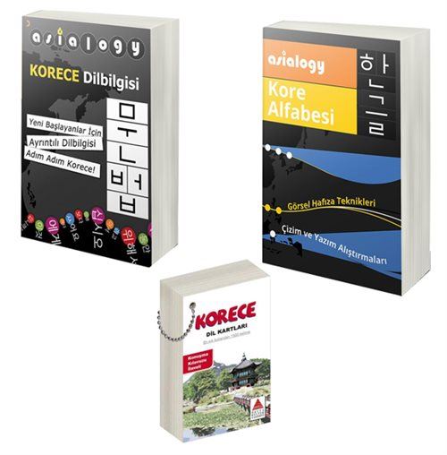 Asialogy Korece Dilbilgisi, Kore Alfabesi ve Korece Dil Kartı 3 Kitap Set